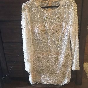 Jovani White gold pearl beaded dress